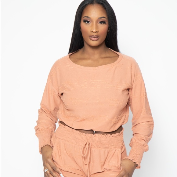 Peach Long Sleeve Two Piece Lounge Set - Picture 4 of 11